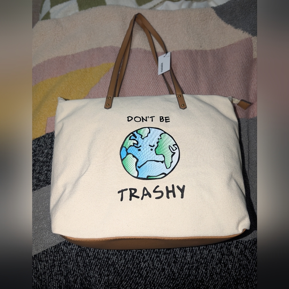 Earth Day Eco-Friendly Canvas Tote Bag - Cream and Tan